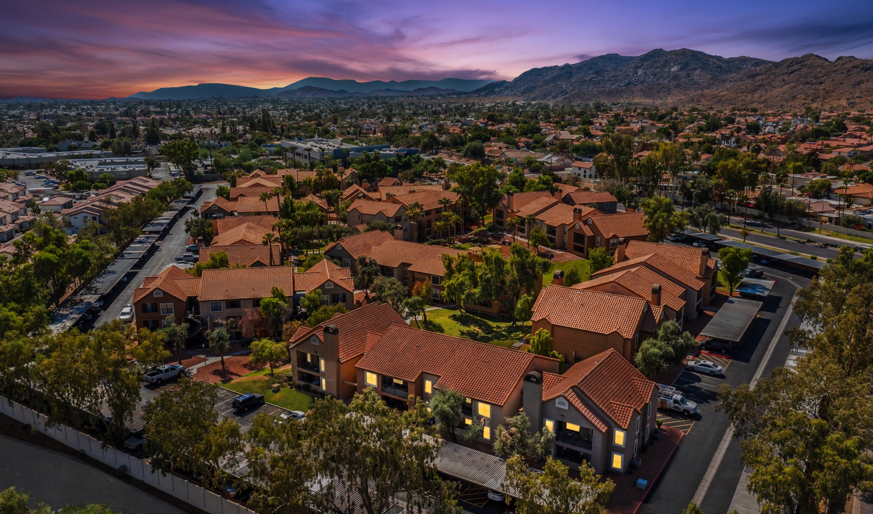 Aerial property photo during dusk