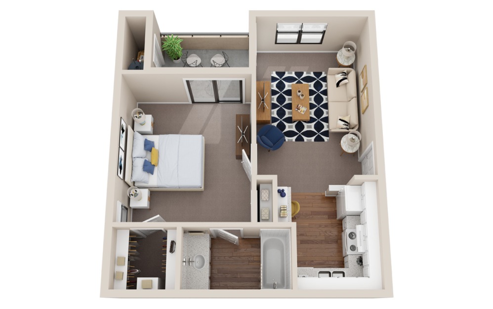 A1 - 1 bedroom floorplan layout with 1 bathroom and 550 square feet