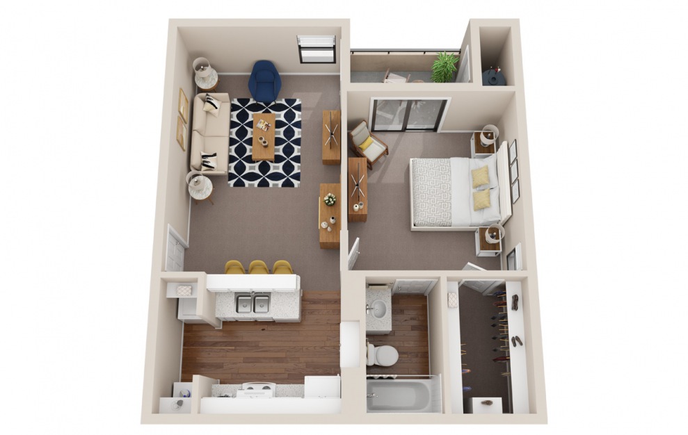 A2 - 1 bedroom floorplan layout with 1 bath and 650 square feet.