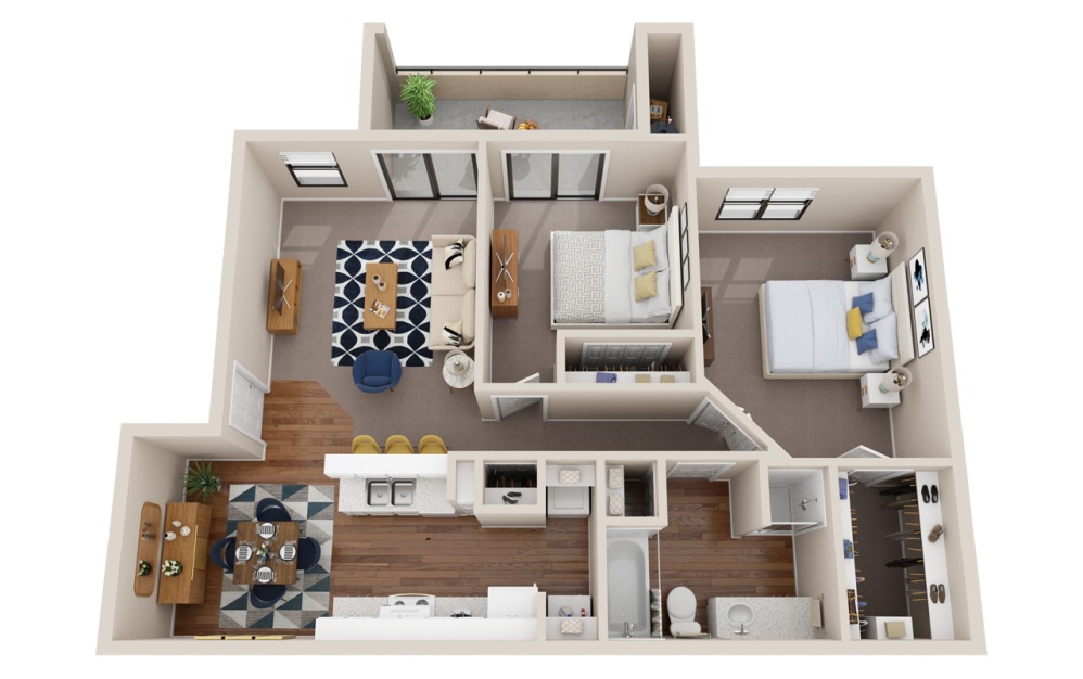 B1 - 2 bedroom floorplan layout with 1 bathroom and 921 square feet